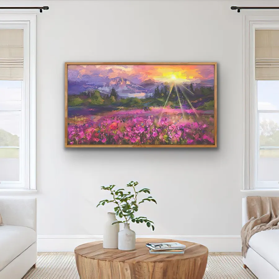Precioso amanecer en campo de flores silvestres — reproducción giclée Art Giclée AG-032
